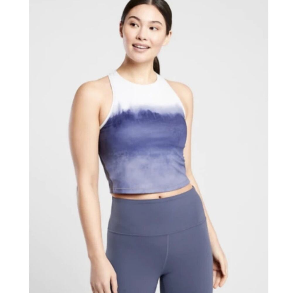 Athleta Shanti Watercolor Stripe Fitted‎ Crop Tank Navy White Size S